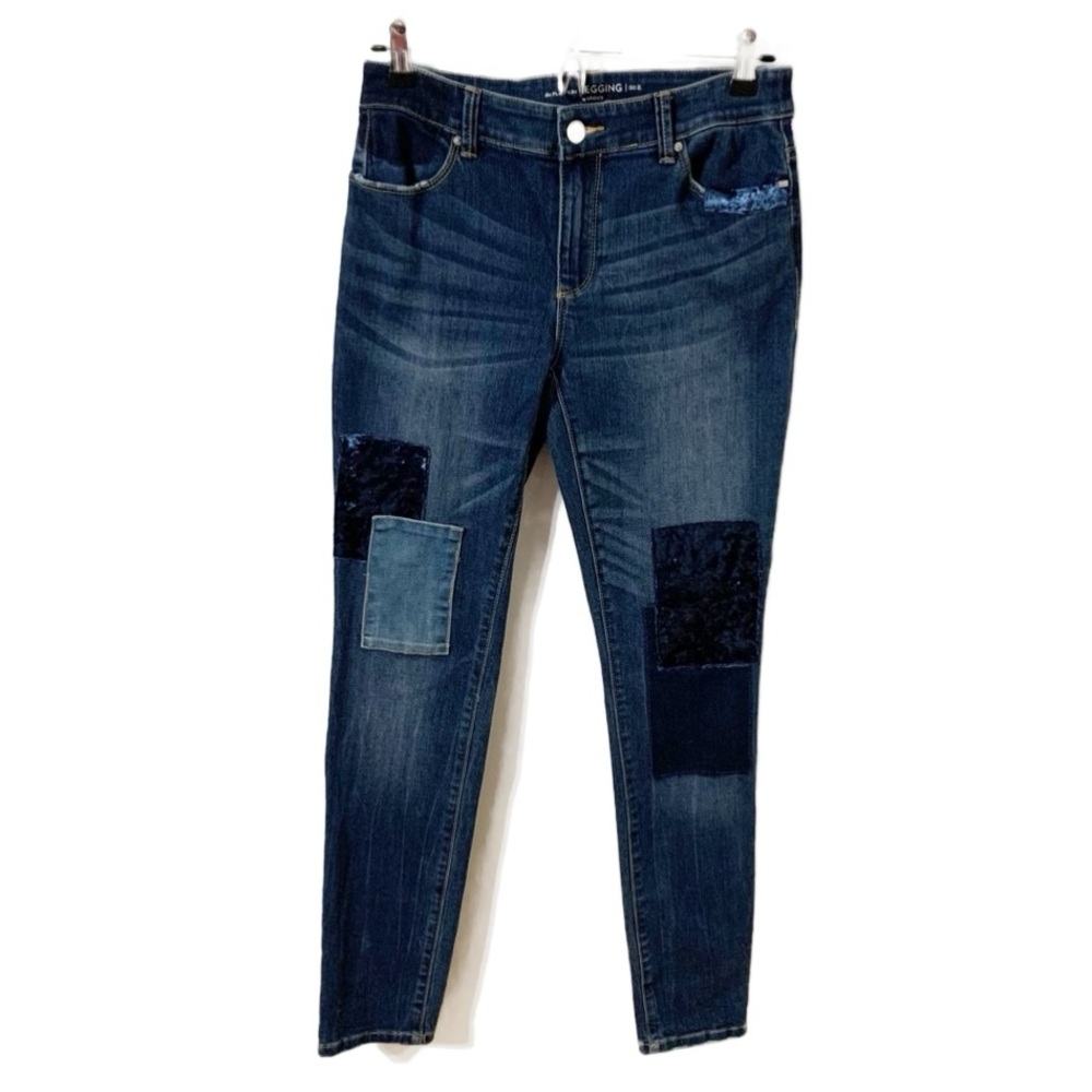 Chico’s the Platinum Jeggings Dark Wash Velvet / Denim Patches Jeans Size 00 Reg